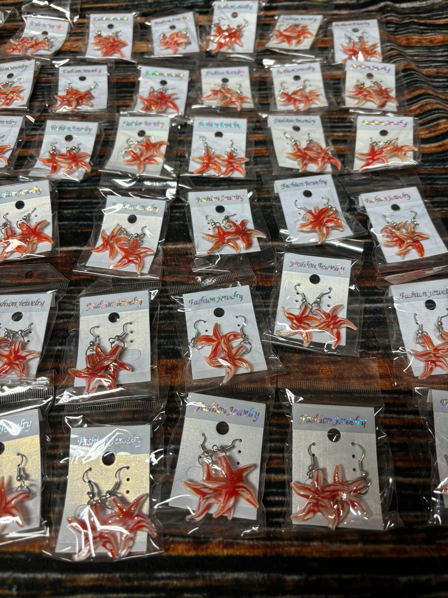 100 Pair Bright Orange Star Earrings