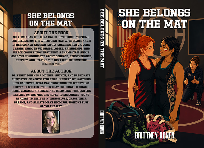 Two book bundle She Belongs on the Mat Lesson From the Mat Hard Cover Signed by Author empowering wrestling novel for teens gift girls Christmas gift art