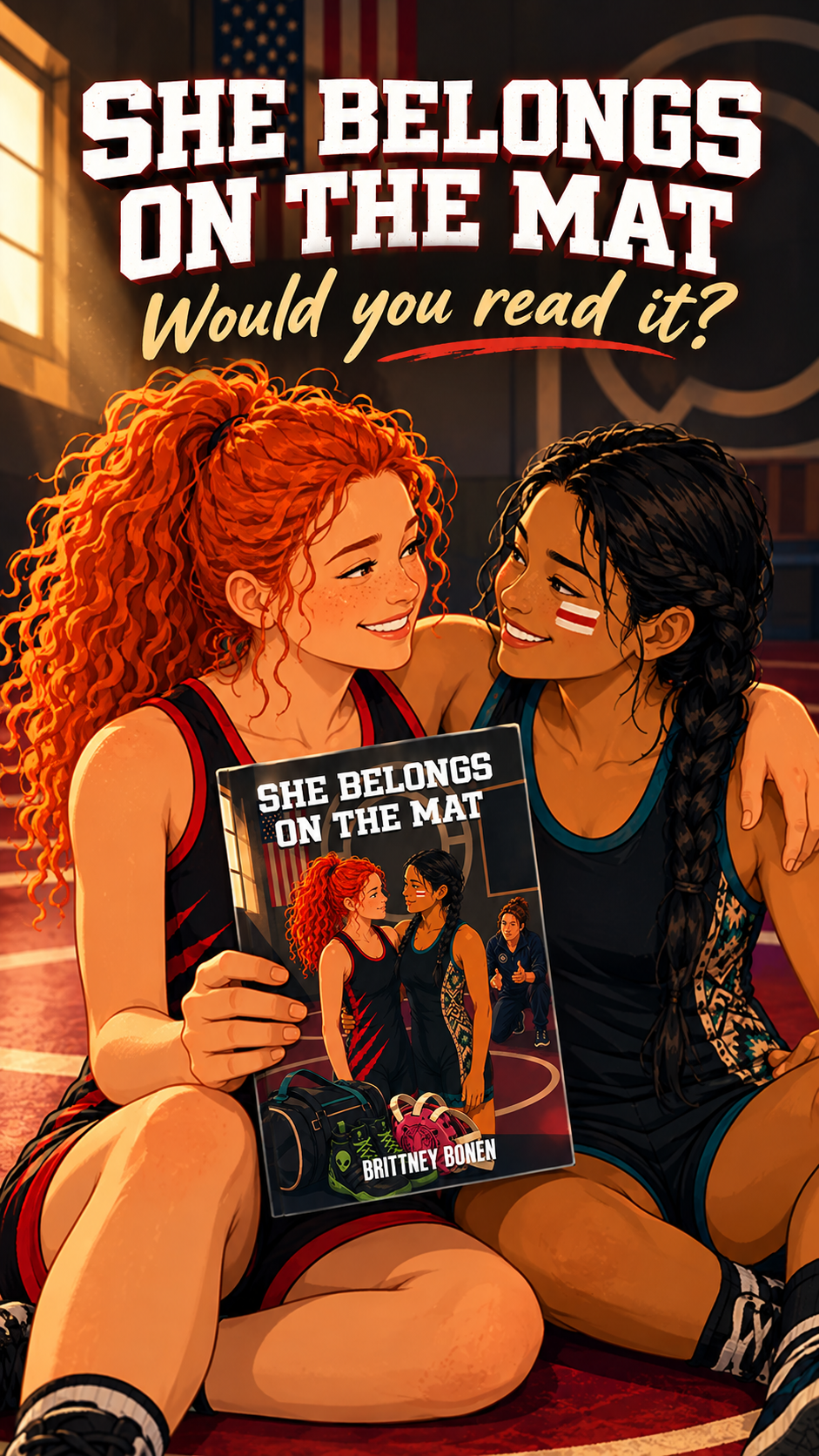 Two book bundle She Belongs on the Mat Lesson From the Mat Hard Cover Signed by Author empowering wrestling novel for teens gift girls Christmas gift art