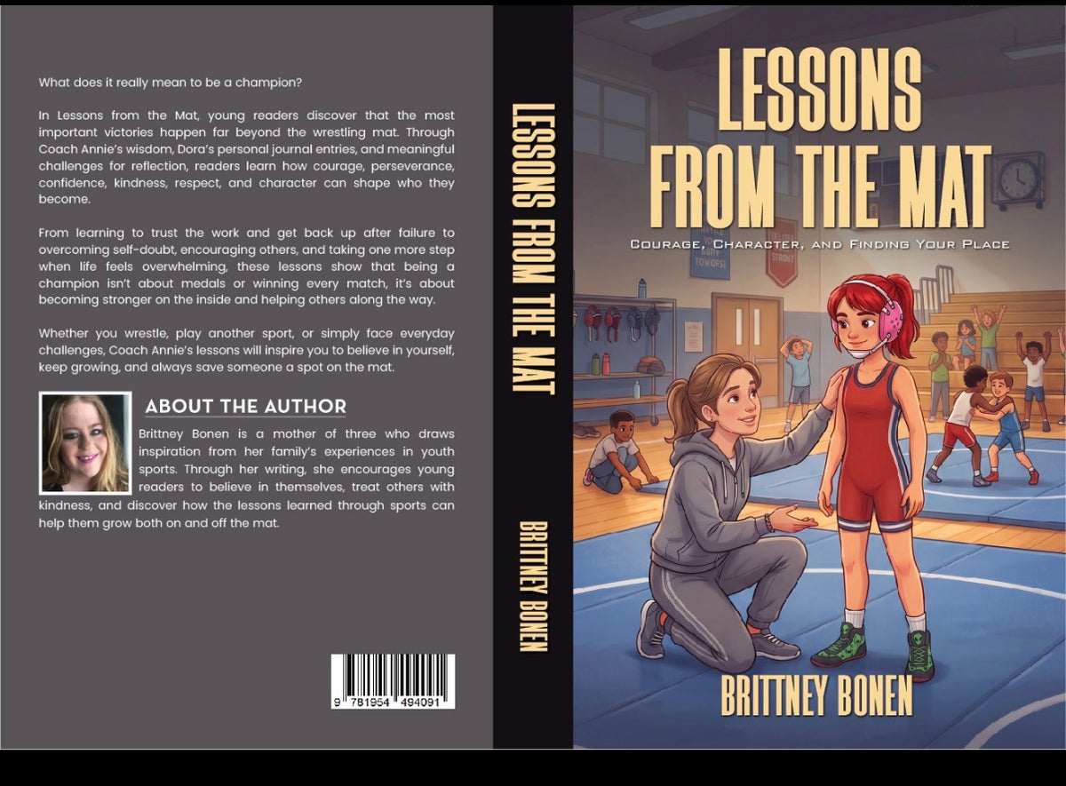 Two book bundle She Belongs on the Mat Lesson From the Mat Hard Cover Signed by Author empowering wrestling novel for teens gift girls Christmas gift art