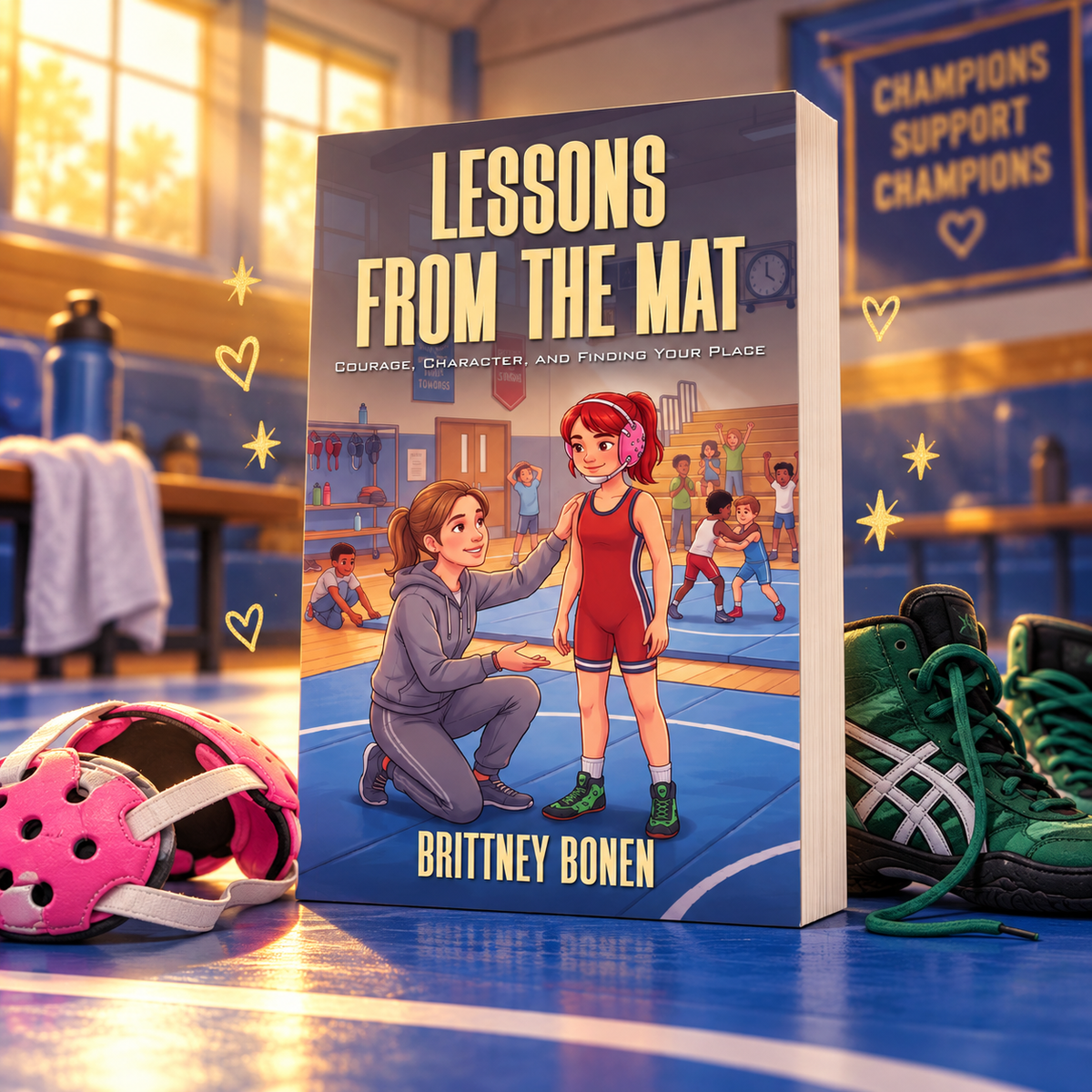 Two book bundle She Belongs on the Mat Lesson From the Mat Hard Cover Signed by Author empowering wrestling novel for teens gift girls Christmas gift art